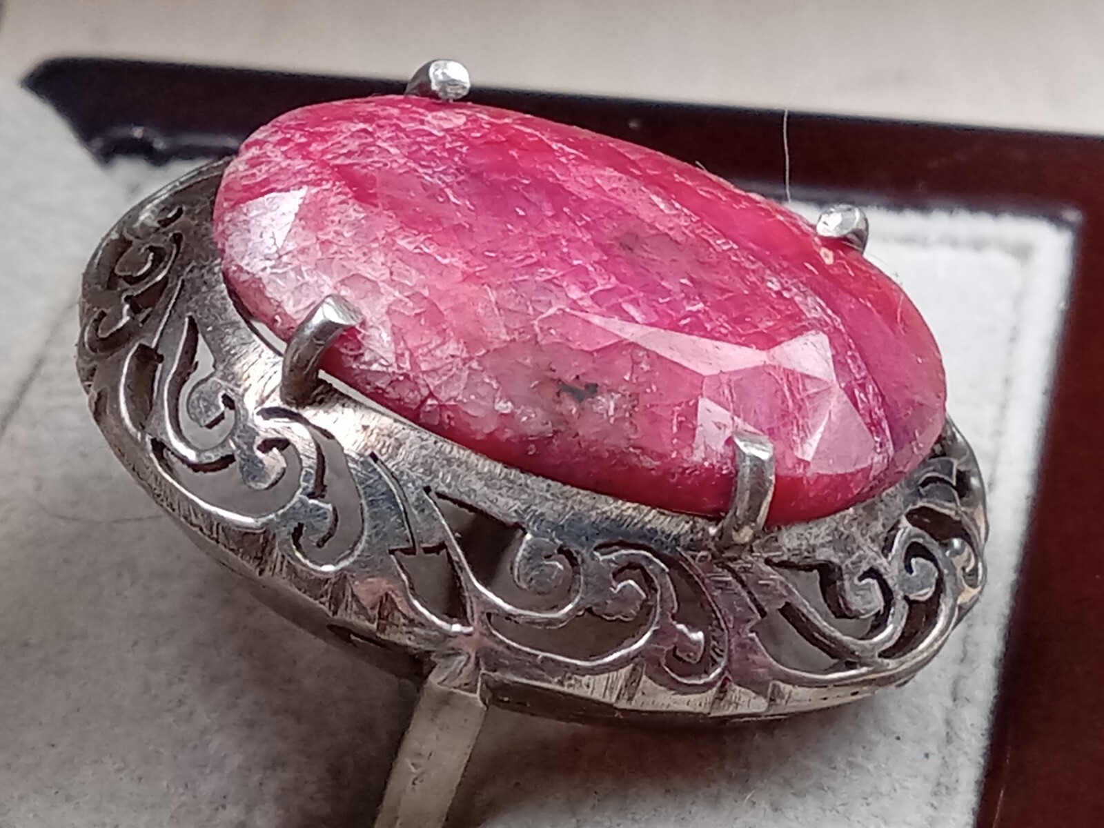 Statement Sterling Silver Ring Bright Magenta, Re… - image 4