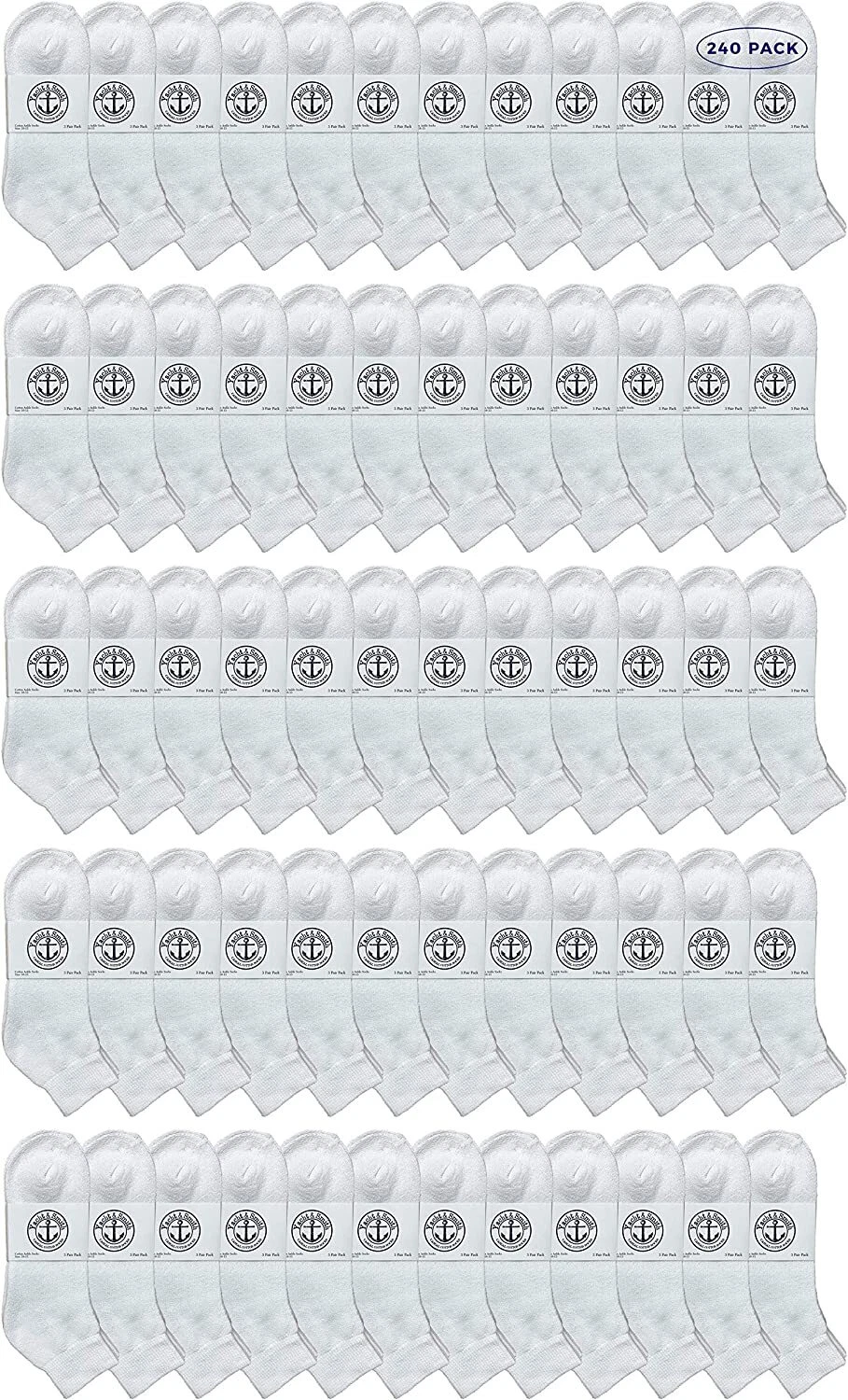 240 PK Men's Premium Cotton Sport Ankle Socks 10-13 Solid White -Mens Ankle Sock