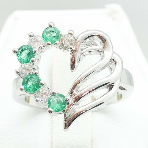 Anillo de cóctel corazón enchapado en esmeralda corazón corazón con joyería de moda para mujer R2240 - Imagen 5 de 8