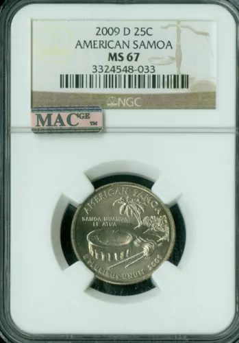 2009 D AMERICAN SAMOA QUARTER NGC MS67 BUSINESS STRIKE MAC SPOTLESS *