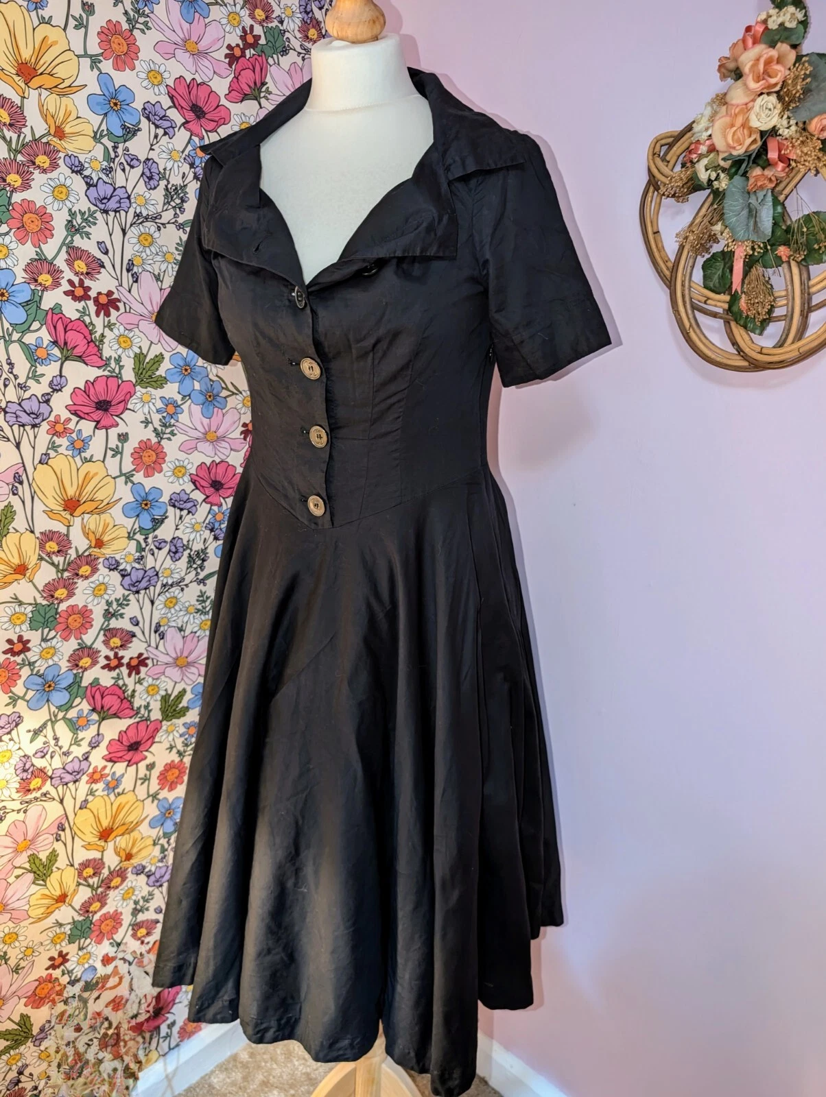 Robe noire All Saints Supreme UK 8 2009 col vintage rare pin up rockabilly