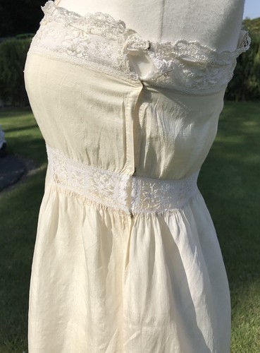 Original Antique Vintage Victorian Edwardian Silk Lace Chemise Slip Lingerie S 8 - Picture 9 of 12