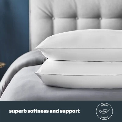 Duck Feather & Down Pillows 2 Pack-Medium Support Back and Side Sleeper Pillows