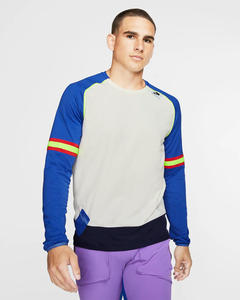Nike Wild Run Men's Long-Sleeve Running Top L Ivory Blue Volt Pullover Shirt | eBay