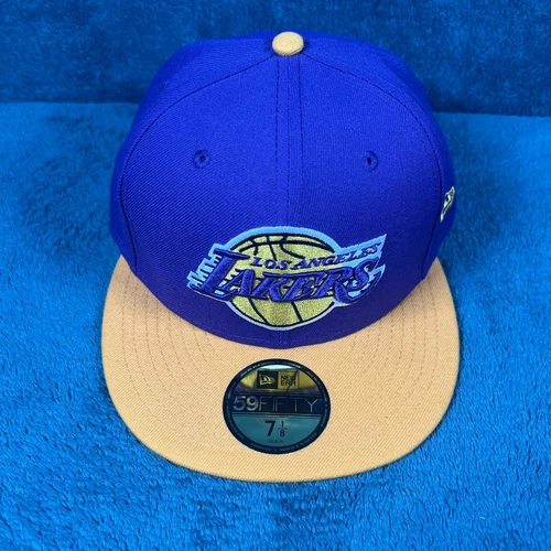 New Era 59FIFTY Los Angeles Lakers Purple/Gold Official Team Color Hat 7 1/8 New