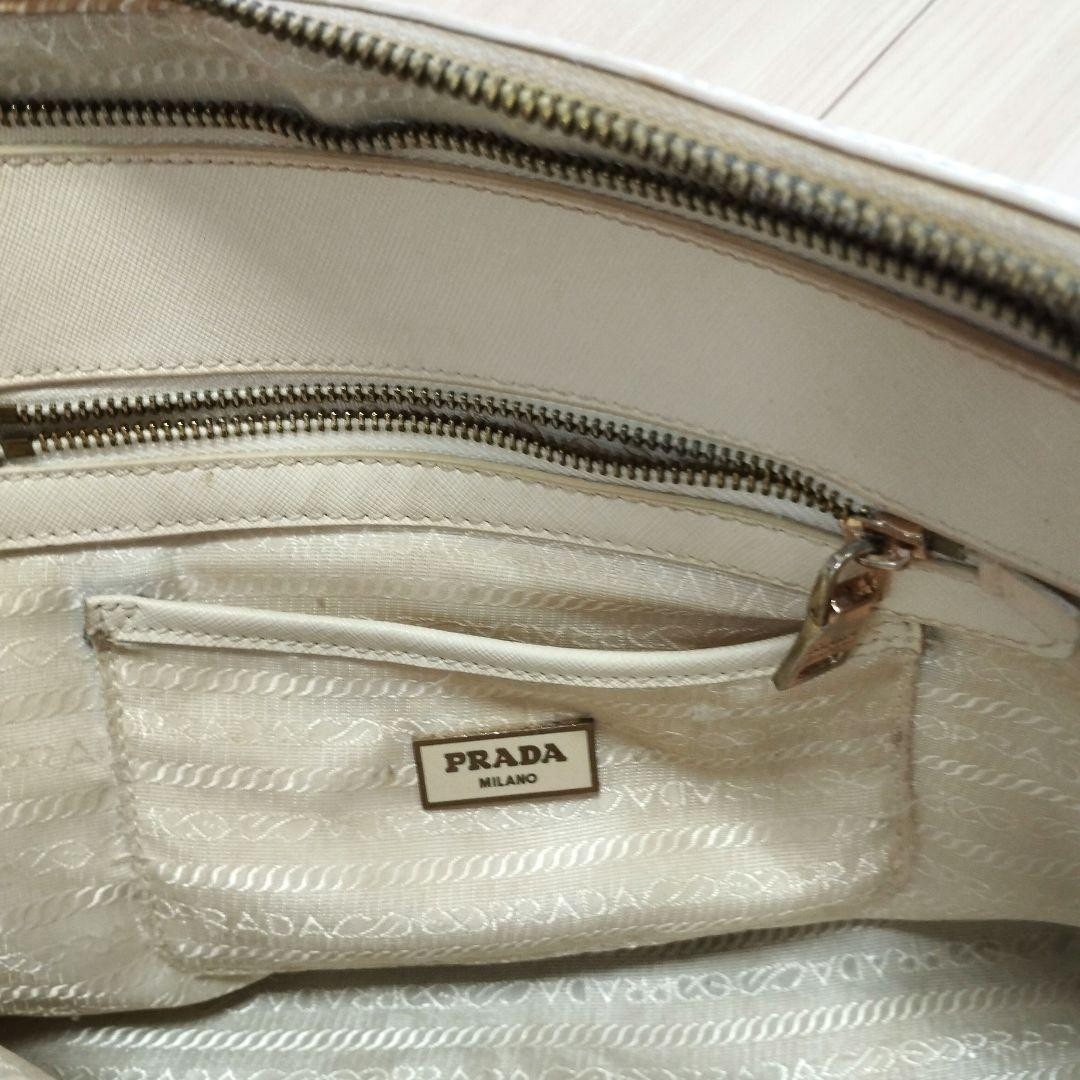 Prada Galleria White Leather Handbag AB Used Shoulder Bag Belt thumbnail 11