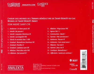 PAX: GREGORIAN CHANTS ON THE THEME OF PEACE NEW CD