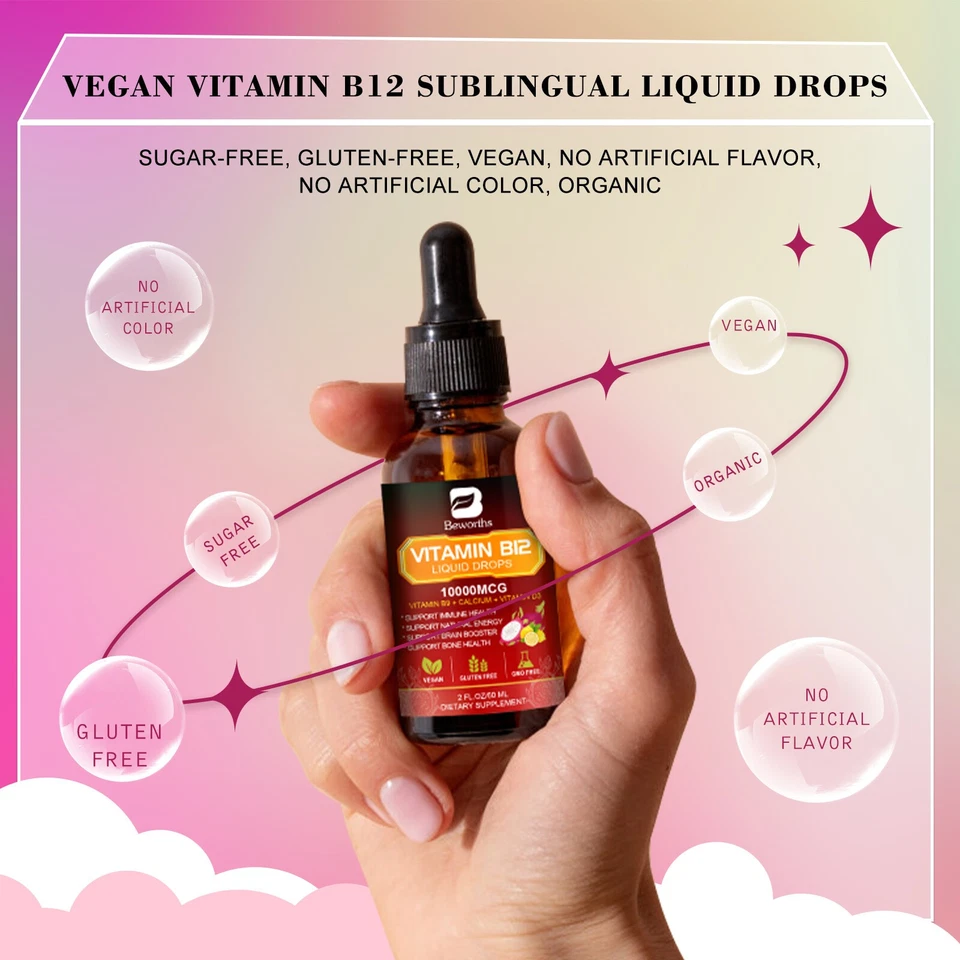 Natural Vitamin B12 Liquid Sublingual Extra Strength Energy & Immune Support - Image 3 of 4