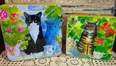 New Pair of Cat Kitten in a Garden Tins Graduated Sizes