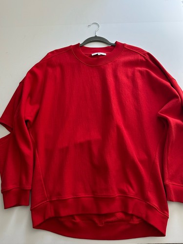 Tibi S Cocoon CrewNeck Sweatshirt Red Pullover Slash Slit Elbow Top Ring - Picture 7 of 12