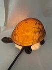 VTG Turtle Lamp Amber Tiffany Style Glass Tortoise Night Light Switch Metal