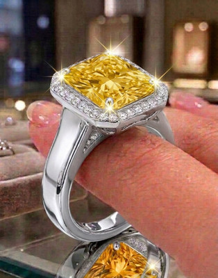 8.00 Ct Certified Radiant Cut Yellow Natural Diamond Ring VVS1 White Gold Finish