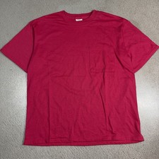 Vintage 90s Hot Pink Pocket Blank T-Shirt Mens Medium USA Made Plain Polycotton