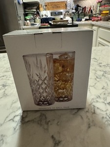 Set of 2 Galway Irish Crystal Longford Highball Drinking Glasses 5.5" NEW IN BOX