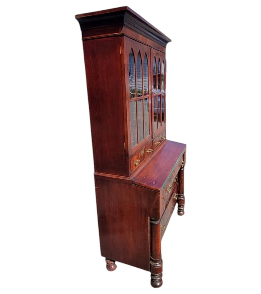 Antigua estantería de escritorio secretaria caoba Imperio clásico americano del siglo XIX Foto 4 de 4