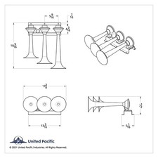 3 Trumpet Chrome Train Horn Right Side - 145db Semi Truck Air Horn 3 Trumpet Chrome Train Horn Right Side - 145db Semi Truck Air Horn