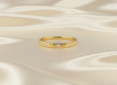 14k Solid Gold Flush Set Diamond Band Dainty 5 Lab Grown Diamond Ring