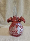 Fenton Mary Gregory Limited Edition Hand Painted Cranberry Decorative Basket