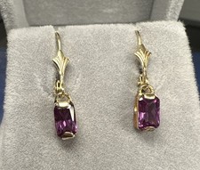 Natural Amethyst Dangle Earrings Solid 14kt Yellow Gold
