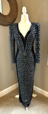 #ad VTG Landa Evening Gown Dress Size 14 Black Sparkly Art Deco Beaded Silk Dynasty $239.00