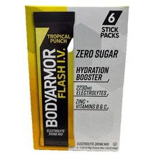 BODYARMOR Flash I.V. Electrolyte Sticks 6 Servings Zero Sugar Hydration Booster
