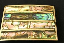 Gorgeous Signed Mexico Abalone Inlay Belt Buckle 2 3/4