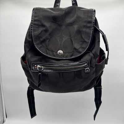 Coach F16548 Signature Black Nylon Backpack Drawstring Flap Pink