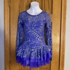 Mondor 668 Glitter Sequin Purple Long Sleeve Figure Skating Dress Girls 12-14