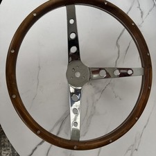 Premium Steering Wheel 15" Walnut Wood Chrome Ring And Rivets Smooth Back