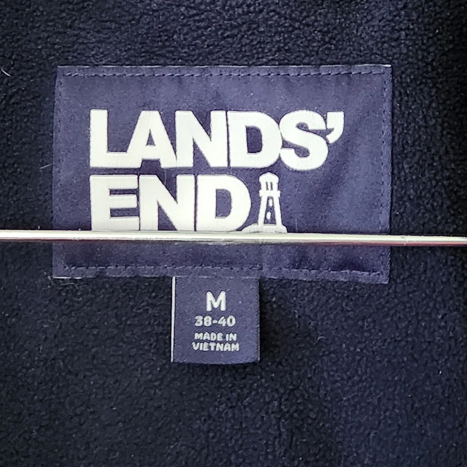 Lands End Bright Red Full Zip Jacket Fleece Lined Size Medium Navy Accents Men's - Image 2 of 4