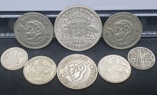 8 x Mixed Pre-Decimal 50% Silver Coins 1950-60s Total 36.62g Shilling Six Pence