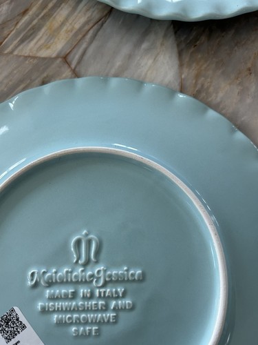 maioliche jessica Made in Italy Speiseteller 11 Zoll 10er Set Türkis Rüschen - Bild 6 von 6