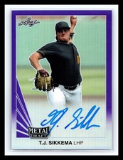 💥 2019 Leaf Metal Draft 1990 Throwback Auto Purple Holo # 25 TJ Sikkema #LT-TJS