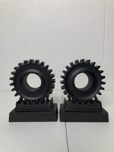 2 Restoration Hardware Cast Iron Rustic Industrial Steam Punk Gear Bookends