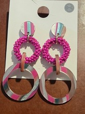 Lucite Pink Beads Chic Earrings Dangle 3 inch Post Backing Light