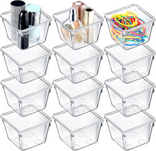 16 Pcs Stackable Clear Drawer Organizer Set 3" x 3" x 2" Small Makeup Vanity Sto