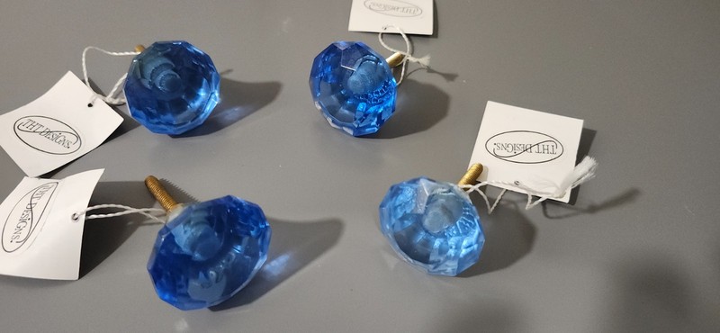 THT Design Blue Faceted glass knobs pulls for Cabinet NOS