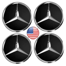 4 x Wheel Center Hub Caps Emblems Logo FIT For Mercedes C E S 75MM Black Badge 