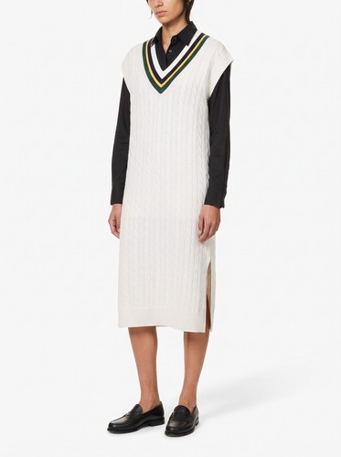 Polo Ralph Lauren, Polo Ralph Lauren Cable-Knit Cricket Midi Jumper in Ivory Wool Cashmere Dress M