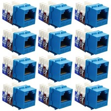 12 Pcs Cat5E RJ45 Ethernet LAN Network Keystone Jack 110 Punch Down Snap-in Blue