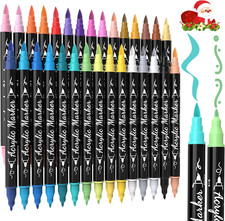 30 Colors Acrylic Paint Markers - Waterproof Dual Tip Acrylic Paint Pens with Br