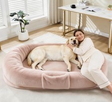 Large Plush Human Dog Bed with Side Pocket  Raised Headrest,Handle,65  41  12  