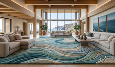 Hand-Tufted Wool Wave Rug   Abstract Ocean Te...