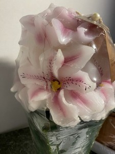 Charleston Soap & Candle Co. Floral Flower Large 18”Candle Decorative White Pink