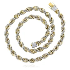 17.4CTW Natural Diamond 10K Yellow Gold 8mm Pave Rope Chain (Solid Links) 22"