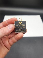 Vintage United Airlines Executive Air Traveler Keychain Tag - Black And Gold