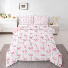 Cute Pink Bowknot Comforter Set for Boys Girls - Bow King Size Bedding Set - ...