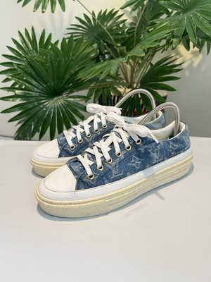 Louis Vuitton Stellar Blue Denim Monogram Rubber Lace Up Sneakers US 6.5 | EU 37