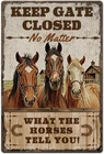 1pc Vintage Metal Sign Retro Horse Signs Keep Gate Closed No, 12 x 8 Inch