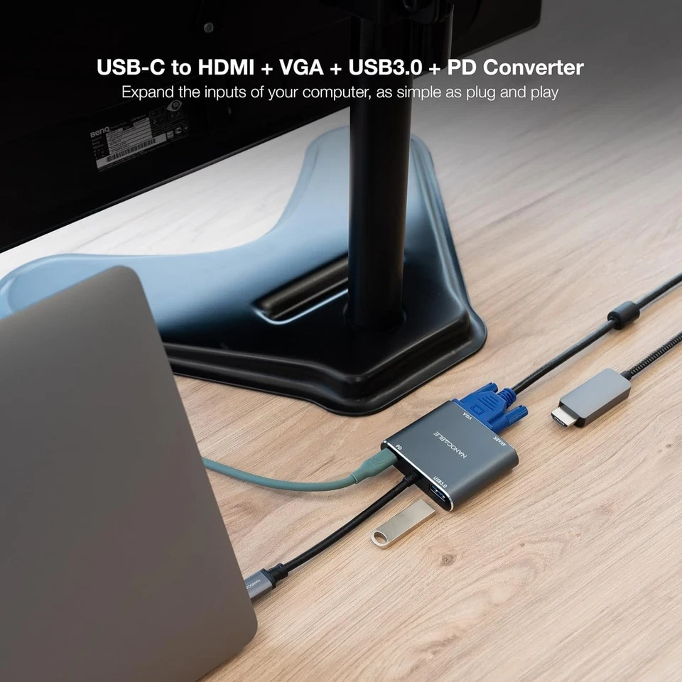NANOCABLE 10.16.4304 - USB-C to HDMI/VGA/USB3.0/PD Converter, Grey - Image 3 of 4